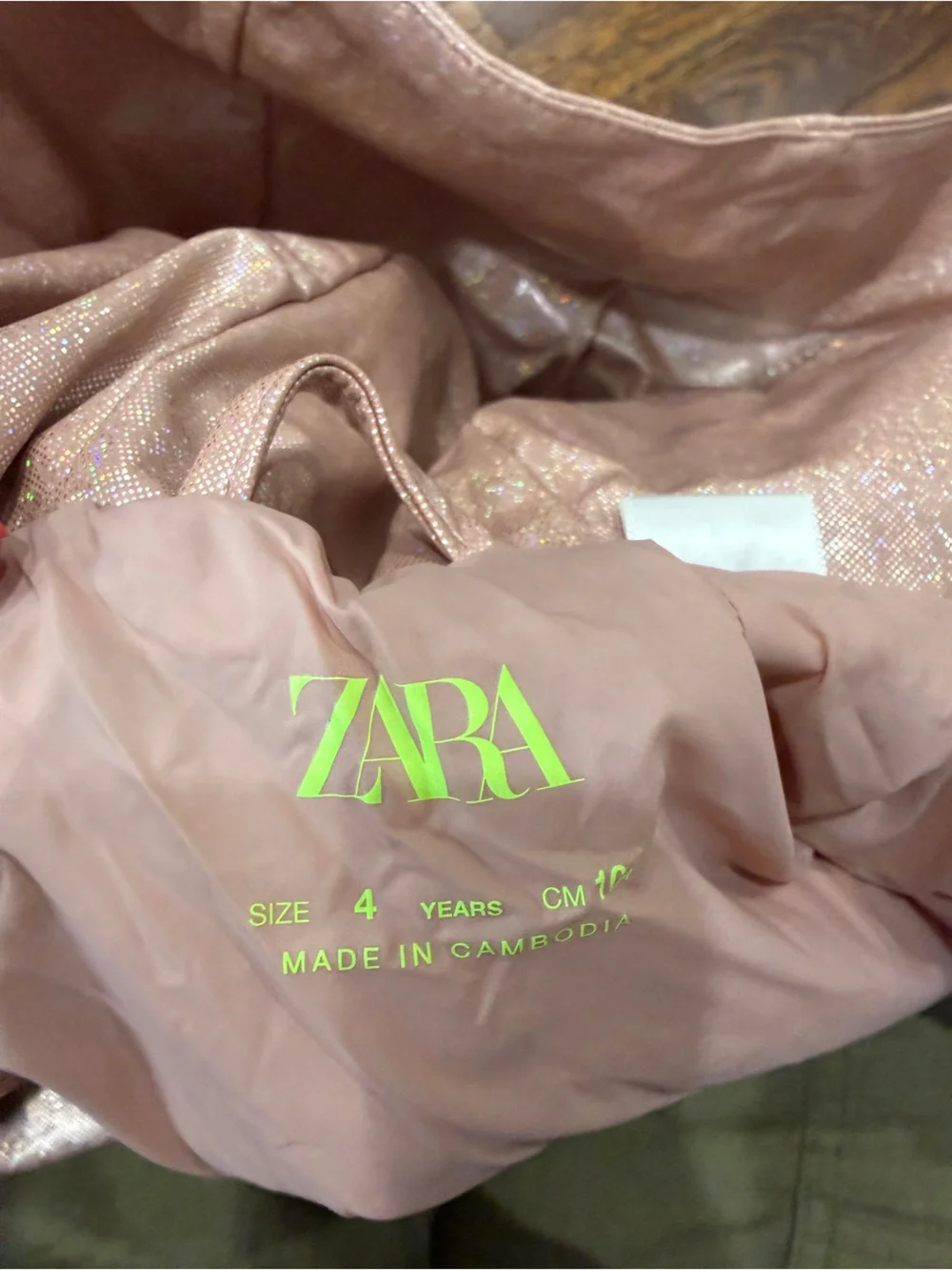 Zara Iridescent Light Pink Hooded Rain Jacket for toddler